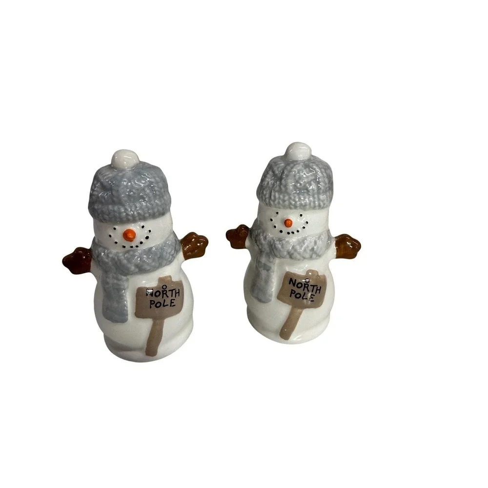 Snowman Salt and Pepper Shakers Set North Pole Christmas Holiday Winter Decor